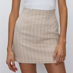 Aritzia Babaton Beige Tweed Mini Skirt